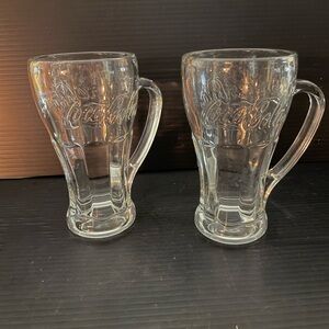 Vtg 2 Libbey Coca-Cola Heavy Drinking Glasses Handle Mug Clear Coke T82